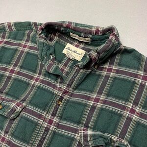 Vintage Eddie Bauer Bainbridge Flannel Shirt Mens Large Tall Green Purple Plaid